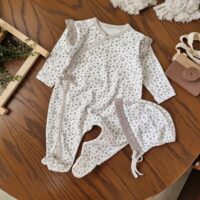 حراج - ست سرهمی و کلاه دخترانه طرح گل ریز طوسی ترک