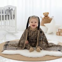 ست 3 تیکه بافت نوزادی طرح دیور شتری مشکی Dior ترک