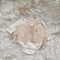 ست پیراهن بادی دامن گیپور و تل پاپیونی مرواریدی دخترانه ترک