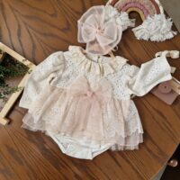 ست پیراهن بادی دامن گیپور و تل پاپیونی دخترانه ترک