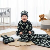 ست بافت نوزادی 3 تیکه طرح گاوی مشکی سبز ترک