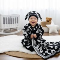 ست بافت نوزادی 3 تیکه طرح گاوی مشکی سفید ترک