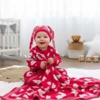 ست بافت نوزادی 3 تیکه طرح گاوی سرخابی سفید ترک