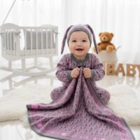 ست بافت نوزادی 3 تیکه طرح دیور طوسی صورتی Dior ترک