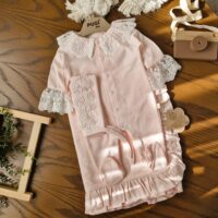 ست بیمارستانی 3 تیکه نوزادی دخترانه گیپوردار ترک