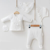 ست بیمارستانی دخترانه 5 تیکه طرح گیپور و پاپیون ترک